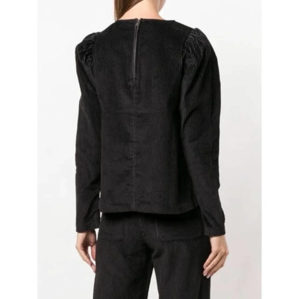 NWT Ulla‎ Johnson Finn Top Round Neck Corduroy Sweater In Black Size 4